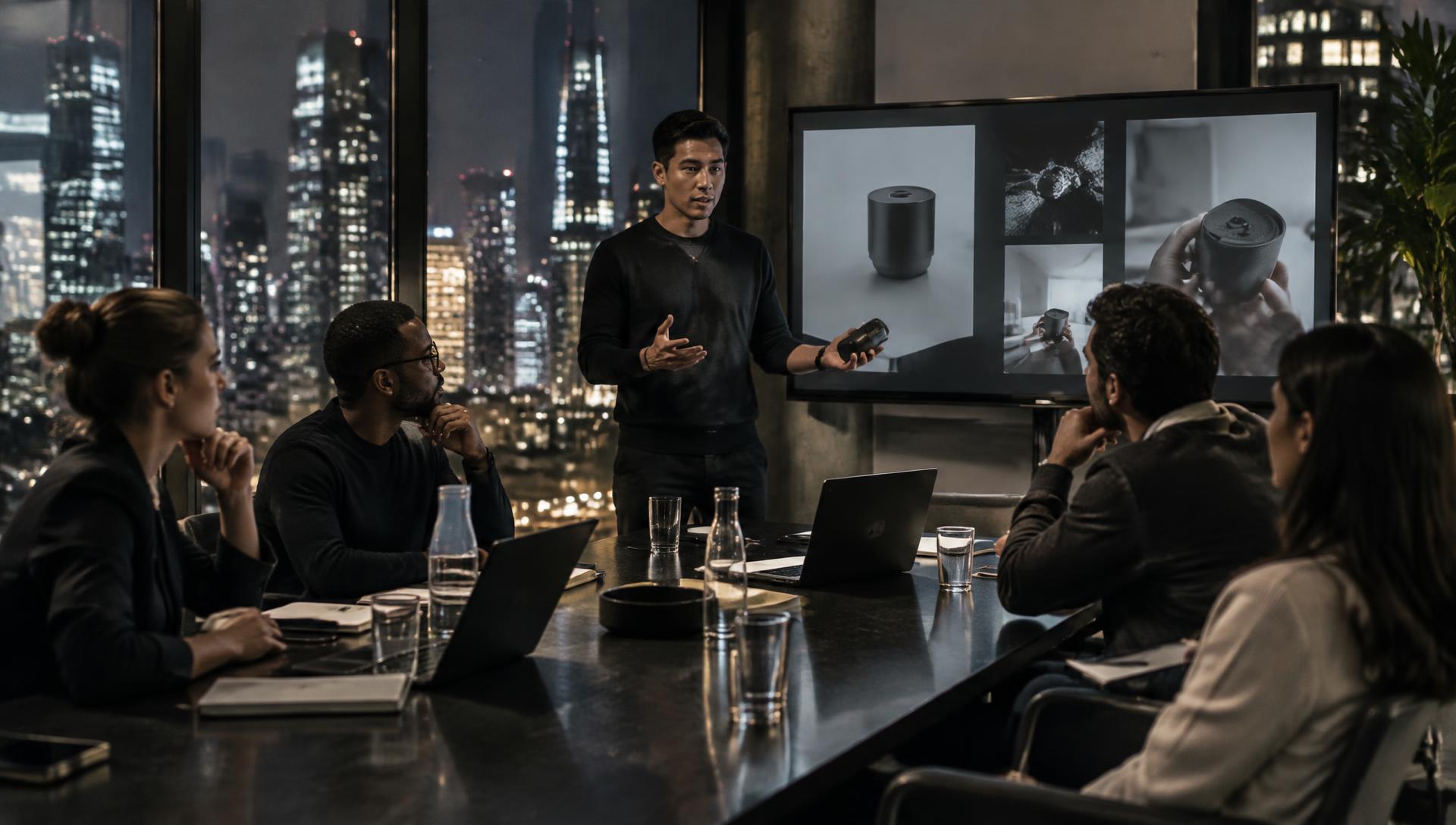 Founder presenting a new product to international business partners