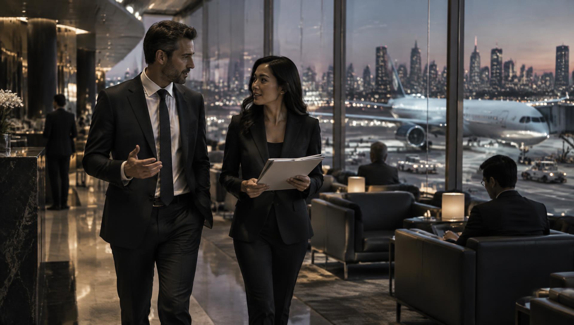 International business owners discussing an opportunity while travelling